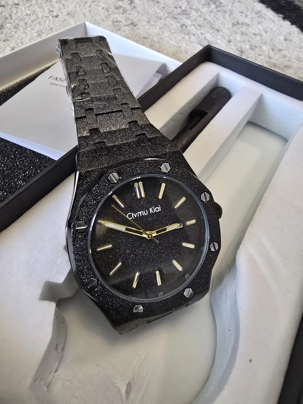 Men's Black Textured Metal Watch